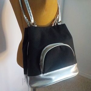 Black Canvas Large Tote Silver Accents